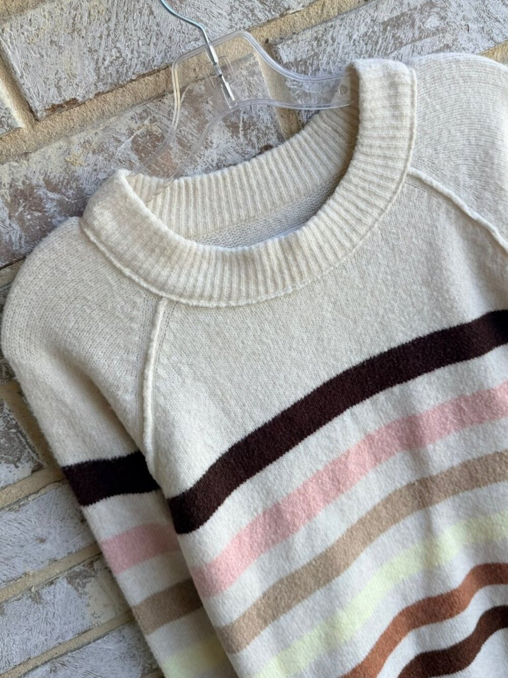 AERIE Long Sleeve Crew Neck Multicolor Striped Oversized Sweater Women's Size S. - Picture 5 of 7